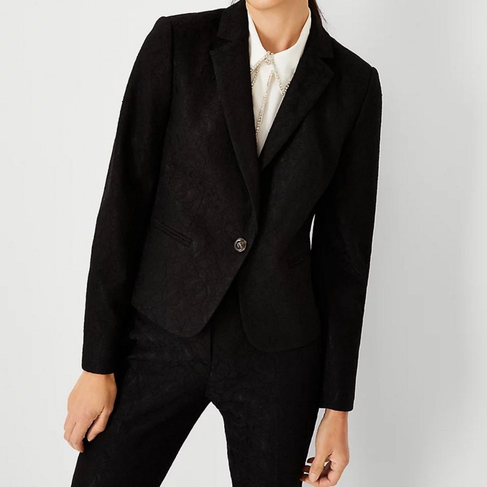 Ann Taylor Newbury Black Lace Textured Women's Blazer NWT!